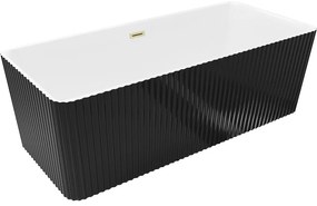Mexen Nila, voľne stojaca ryhovaná vaňa 170 x 75 cm, biela-čierna, zlatý matný prepad, 52841708075-55