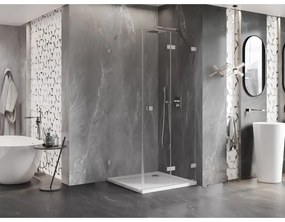 Mexen Lunar-F, 1-krídlový sprchový kút so skladacími dverami, pravý, 90 x 90 cm, 8mm číre sklo, brúsená oceľ profil, 836-090-090-97-00-P