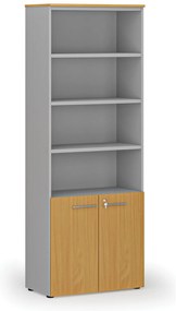Kombinovaná kancelárska skriňa PRIMO GRAY, dvere na 2 poschodia, 800 x 420 x 2128 mm, sivá/buk