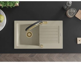 Mexen Pablo, granitový drez 752x436x161 mm, 1-komorový a drezová batéria Duo, béžová, 6510-69-671701-57-G