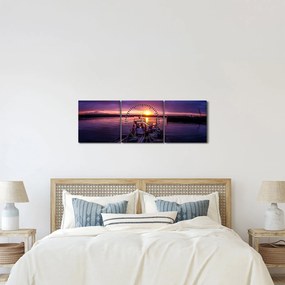 Obraz rybárskych lodí v prístave (s hodinami) (90x30 cm)