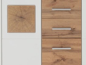 Široká vitrína s osvetlením Matera,starý dub/biela