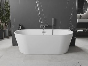 Mexen Oval, voľne stojaca nástenná vaňa 150 x 75 cm, biela, brúsený grafit prepad, 52671507500-95