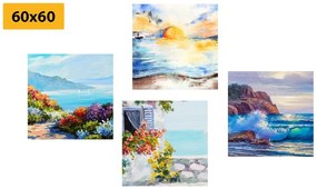 Set obrazov výhľad na more v imitácii maľby