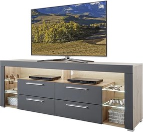TV stolík Goal, dub/šedý, s osvetlením