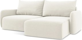 Krémovobiela zamatová rozkladacia/s úložným priestorom rohová pohovka (pravý roh/s leňoškou) Kalena – Makamii