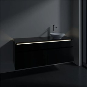 VILLEROY &amp; BOCH Legato závesná skrinka pod umývadlo na dosku (umývadlo vpravo), 4 zásuvky, s LED osvetlením, 1400 x 500 x 550 mm, Black Matt Lacquer, B590L0PD