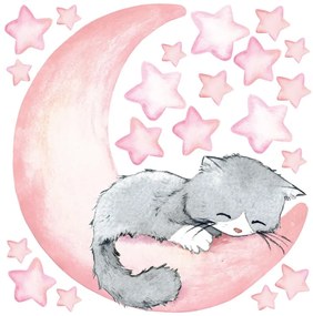 Ružové detské samolepky na stenu Ambiance Magic Cat