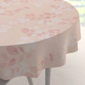 Biante Bavlnený okrúhly obrus Sandra SA-682 Eukalyptové listy na pastelovo ružovom Ø 100 cm