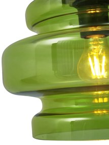 Retro závesná lampa čierna so zeleným sklom 4-svetlá - Denise