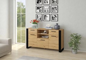 Komoda Nulakka C (dub artisan + matná čierna). Akcia -20%. Vlastná spoľahlivá doprava až k Vám domov. 1124825