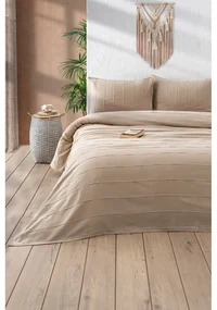 Béžová bavlnená súprava plédu a obliečok na vankúš 210x220 cm Sedef – Mijolnir