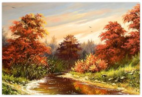 Obraz rieky v jesennej krajine, olejomaľba (90x60 cm)