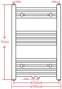 Čierny rebríkový radiátor na centrálne vykurovanie, zaoblený 500x764mm