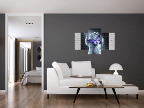 Obraz - Fialový motýľ na stene (90x60 cm)
