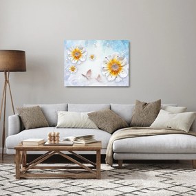Sklenený obraz - Kompozícia s kvetmi a motýľmi (70x50 cm)