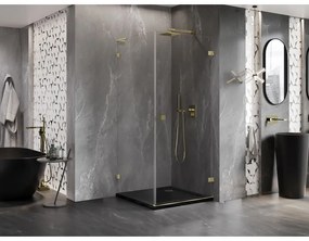 Mexen Lunar-B L, 1-krídlový sprchový kút, pravý, 80 x 80 cm, 8mm číre sklo, zlatý lesklý profil, 832L-080-080-50-00-P