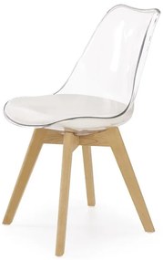 Jedálenská stolička SOFT – masív / transparentný plast / ekokoža, biela