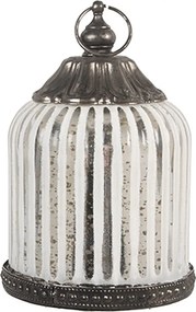 Strieborná antik sklenená svietiaca LED lampáš Balli - Ø 8*12 cm