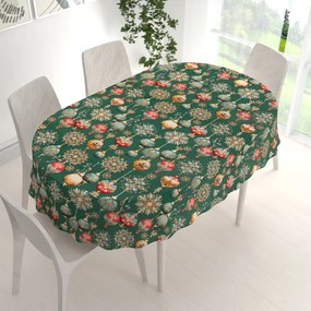 Biante Bavlnený oválny obrus Sandra SA-529 Vianočné banky na zelenom 80x120 cm