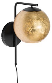 Dizajnová nástenná lampa čierna so zlatým sklom - Bert