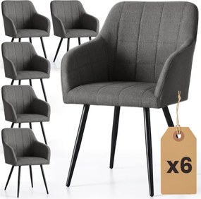 Sada šiestich jedálenských stoličiek LUXANO Lumos zamatové, grafitové / čierne nohy (6 ks)