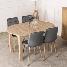Sada stola HARRY 102-142 cm Artisan Oak a 4 stoličiek FREDY sivých farieb