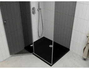 Mexen Roma, sprchovací kút s 1-krídlovými dverami 90 (dvere) x 120 (stena) cm, 6mm šedé sklo, chrómový profil, slim sprchová vanička 5cm čierna, 854-090-100-01-40-4070