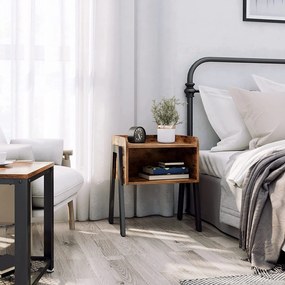 Príručný stolík, nočný stolík s otvorenou priehradkou, rustikálny hnedý