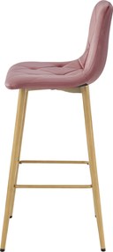 Tmavo ružová barová stolička NADO VELVET s nohami v dekore dub