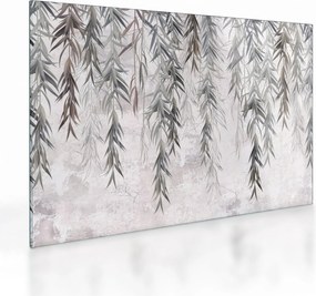 Sklenený obraz - Vŕbové vetvičky v šedej omietke (70x50 cm)