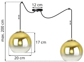 Závesné svietidlo Bergen Gold Spider, 2x zlaté/transparentné sklenené tienidlo (fi 20cm)