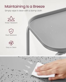 Príručný stolík 2-úrovňový, kovový stolík s podnosom, sivý