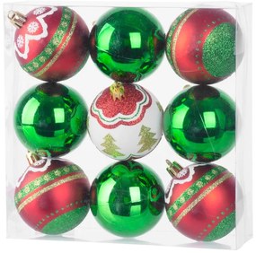 Gule MagicHome Vianoce, 9 ks, červeno - zelené, s dekoráciou, na vianočný stromček, 6 cm