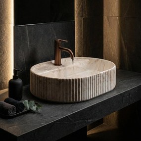 Rea Marcela Saturn, umývadlo na dosku 500×360×135 mm, béžová matná-imitácia kameňa, REA-U3515