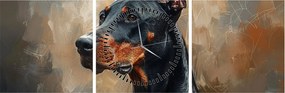 Obraz - Portrét Dobermana (s hodinami) (90x30 cm)