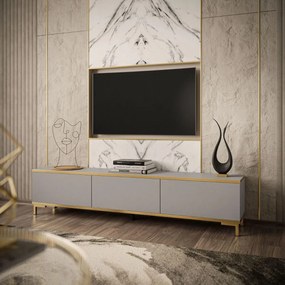 TV STOLÍK DION ŠEDÝ + ZLATÝ 175 cm ZÁVESNÝ / NOHY