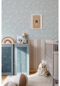 Tapeta harmanček modrá s pruhmi 280x100 cm