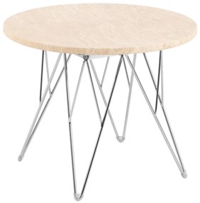 Odkladací stolík Prunus 55 cm béžový mramor/chróm