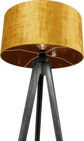 Stojaca lampa trojnožka čierna so zlatým tienidlom 50 cm - Tripod Classic