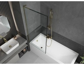 Mexen Next L, 1-krídlová vaňová zástena 80 x 150 cm, 6mm číre sklo-čierny vzor, zlatý lesklý profil, 895-080-000-03-70-50