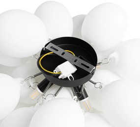 Art Deco stropné svietidlo čierne s opálovým sklom 4-žiarovkové - Uvas