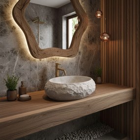 Rea Mika Beige, umývadlo na dosku 480x380x155 mm, imitácia kameňa-béžová, REA-U4332
