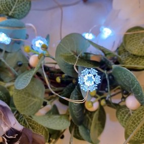 DECOLED LED svetelná reťaz snehová vločka na batérie, ľadovo biela, 20 LED diód, 2,3 m