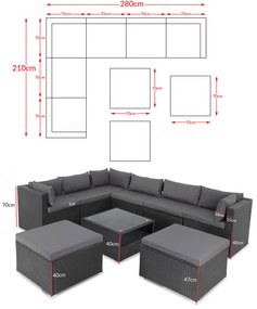 InternetovaZahrada - Záhradný ratanový set XXL - čierny/antracit podušky