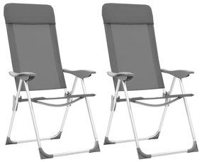 Skladacie kempingové stoličky 2 ks, sivé, hliník
