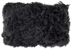 Čierny vankúš z dlhej ovčej kože - 50 * 30 * 10cm