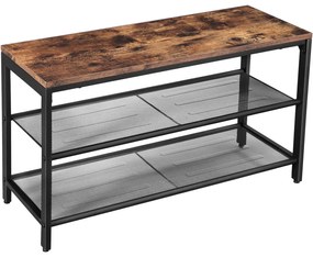 Lavica na topánky, stojan na obuv s 2 policami, rustikálny hnedý