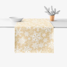 Goldea behúň na stôl 100% bavlna - snehové vločky na zlatom 35x140 cm