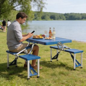 CH Kempingový skladací set 2v1 – kufríkový stôl so 4 sedadlami, modrý